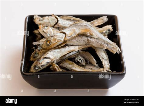 Dried Japanese Anchovies Engraulis Japonicus On Dish Stock Photo Alamy