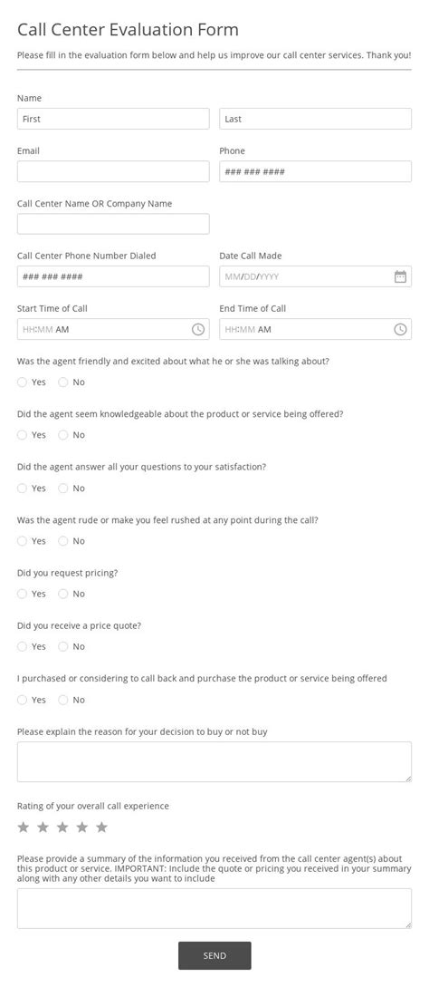 Call Center Employee Evaluation Template