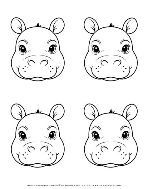 Four Hippo Face Outlines Illustration Free Printable