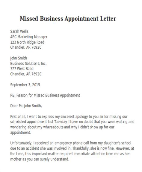 6 Missed Appointment Letter Templates Free Samples Examples Format Download