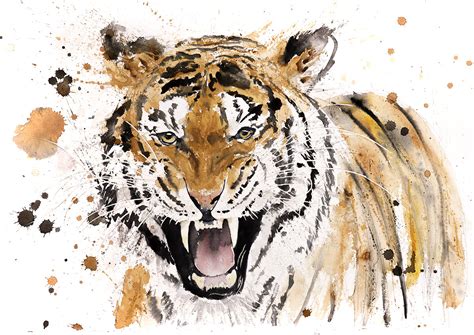 Tiger Watercolor Painting Watercolour Hand Signed Dated Embossed