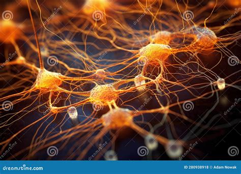 Visualization Of Active Nerve Cells In The Brain 3d Illustration Stock