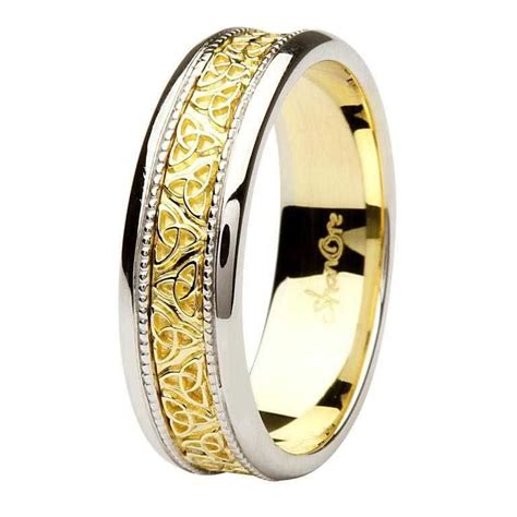 Celtic Trinity Knot Two Tone 14k Gold Gents Wedding Ring