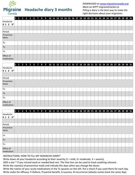 Free Printable Headache Diary Templates PDF Excel