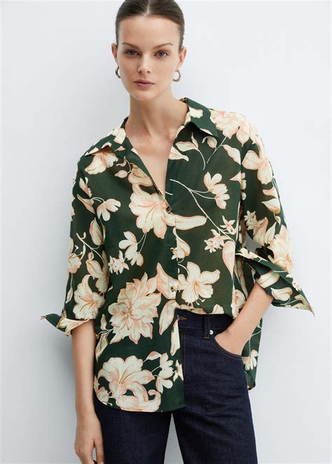 Cotton Flower Shirt Woman Mng Australia