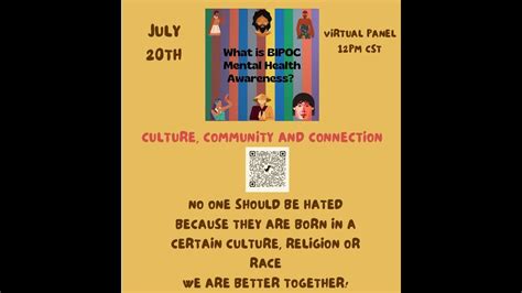 Culture Community And Connection Bipoc Mental Health Awareness Virtual