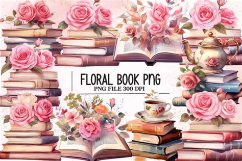 Pink Flower Book Sublimation Clipart Graphic By Ak Artwork Creative