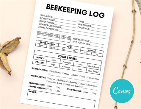 Beekeeping Log Book Template Beekeeping Inspection Checklist Etsy Uk