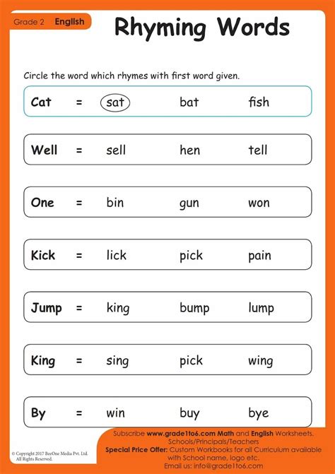 List Of Rhyming Words For Kids In English