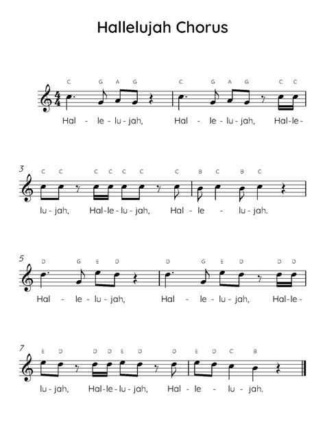 Hallelujah Chorus Easy Piano Sheet Music, Digital Downloadable Musical Sheets, Kids Beginner ...