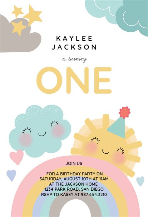 Happy Rainbow Birthday Invitation Template Free Greetings Island