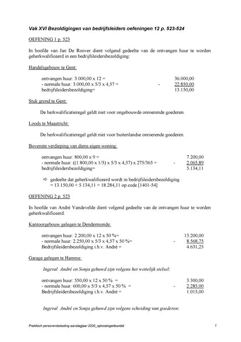 Vak Xvi Oplossingen Praktisch Personenbelasting Aanslagjaar