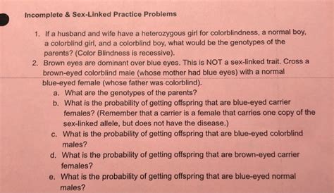 Solved Incomplete Sex Linked Practice Problems 1 If A Chegg