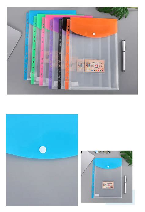 Customized A4 Transparent File Folder Snap Waterproof Button Document