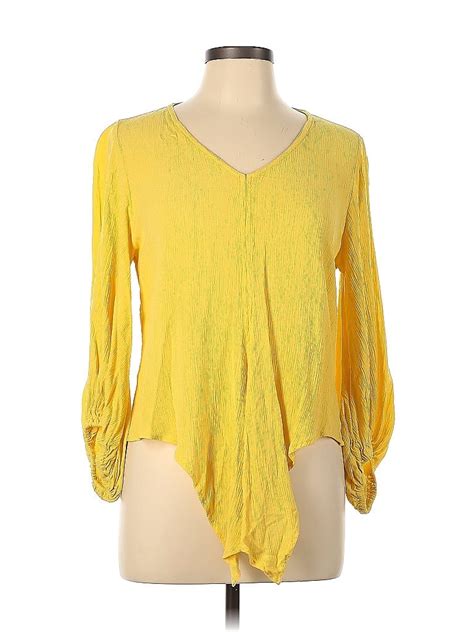 Karen Kane 100 Rayon Yellow Long Sleeve Blouse Size L 77 Off Thredup