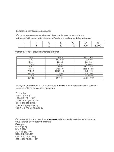 Números Romanos Exercícios 6 Ano Pdf - Exercícios de Números Romanos 6º Ano | PDF | Alfabeto latino | Infográficos