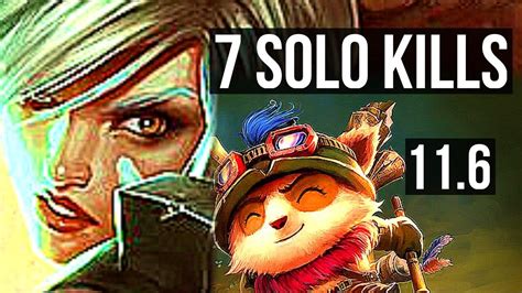 Riven Vs Teemo Top 7 Solo Kills 2 0m Mastery 400 Games Euw