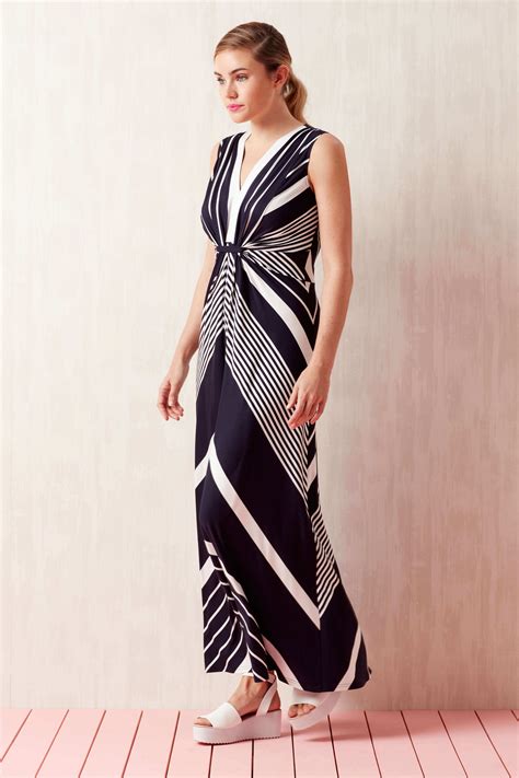 Chevron Maxi Dress In Navy Roman Originals Uk