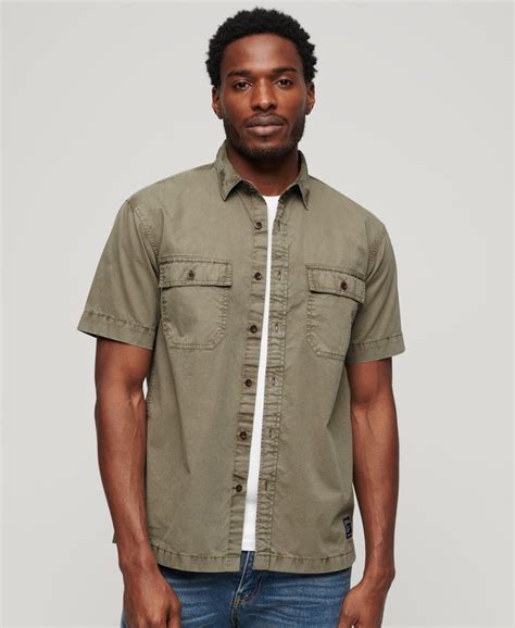 Men's - Military Short Sleeve Shirt in Light Khaki Green | Superdry UK