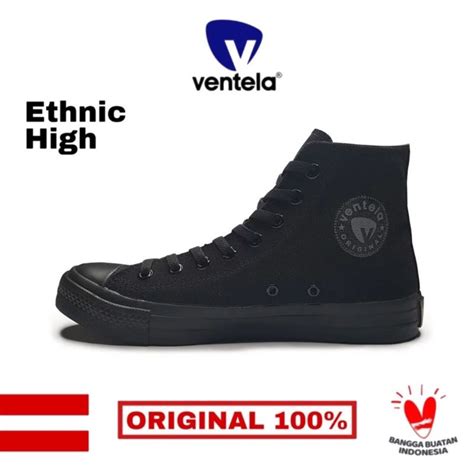 Jual Sepatu Sekolah Ventela Ethnic Hitam Polos Pendek Low Dan