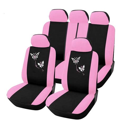 Pink Butterfly Embroidery Design Girly Front Rear Car Seat Covers Set Protector Car Styling