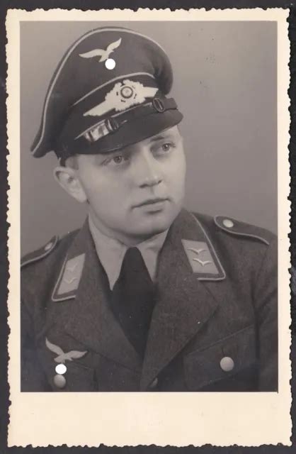 Portrait Foto Luftwaffe Soldat Uniform Schirmm Tze Wk Ww