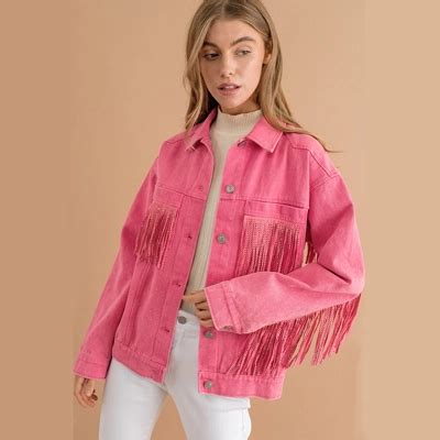 SIMPLEE Chaqueta Mujer Vaquera Con Flecos Sueltos Durazno Falabella