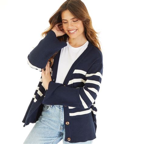 Buy Brave Soul Womens Ebony Cardigan Navy Ivory Stripe