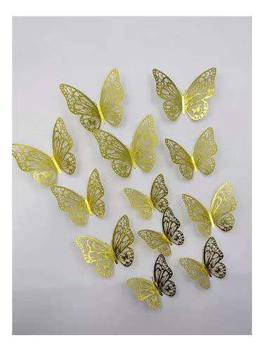 Mariposas 3d Doradas Pegatinas Calcomanias Pack 12 Piezas Mercadolibre