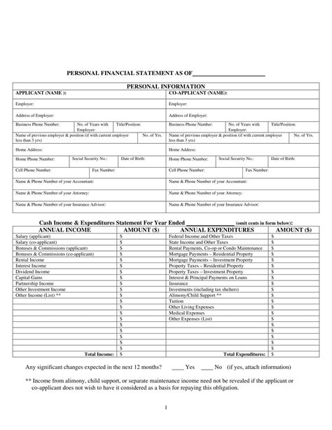 Free Printable Personal Financial Statement Templates Pdf Word Excel