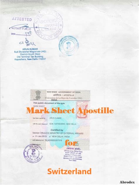 Mark Sheet Transcript Apostille For Switzerland