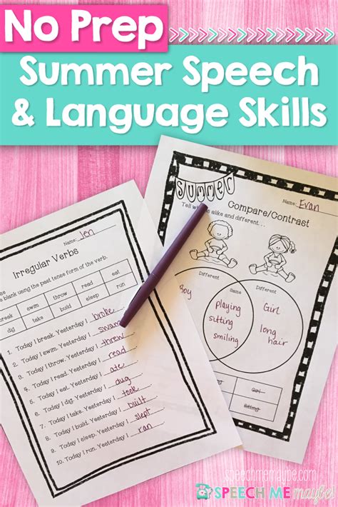 No Prep Summer Speech And Language Activities Speech And Language