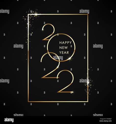 Happy New 2022 Year Postcard Gold Text With Frame For Banner Or Poster