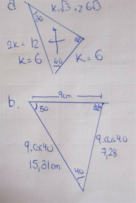 calcula la medida de los lados y los ángulos que faltan en los