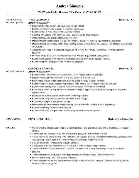 Athletic Coordinator Resume Samples Velvet Jobs