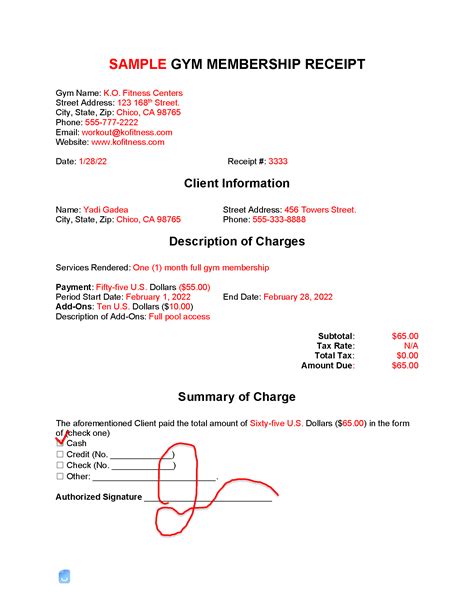 Gym Membership Receipt Template Invoice Maker
