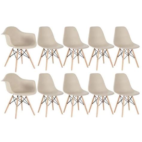 Kit 2 Cadeiras Eames Daw Braços e 8 Cadeiras Eiffel Dsw Nude MadeiraMadeira