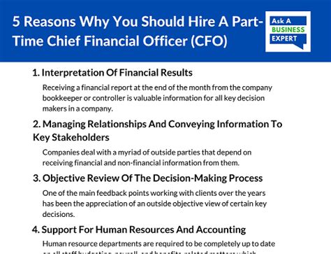 5 Reasons Why You Should Hire A Part Time Chief Financial Officer Cfo