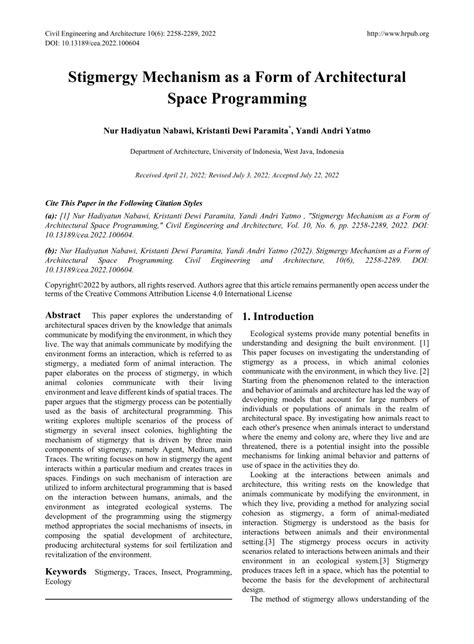 Pdf Stigmergy Mechanism As A Form Of Architectural Space Programming