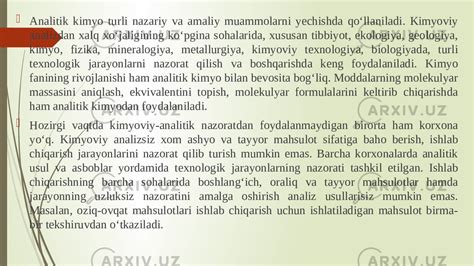 Analitik Kimyo Fani Tadqiqot Doirasi Maqsadi Va Vazifalari Kimyo