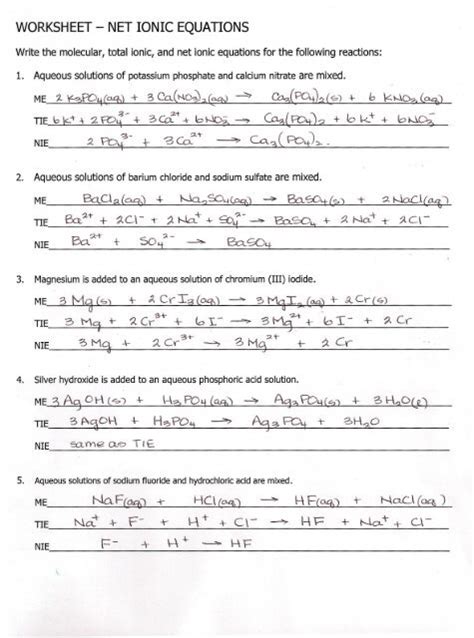 WORKSHEET â NET IONIC EQUATIONS Ccchemistry us Worksheets Library