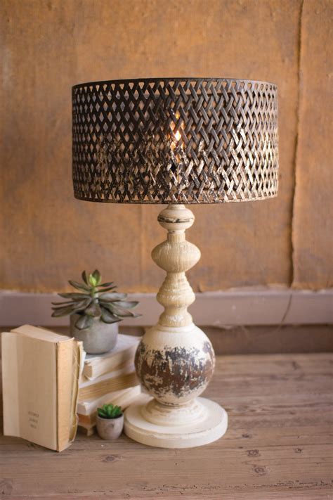 Kalalou Table Lamp Round Metal Base With Perforated Metal Shade Modish Store