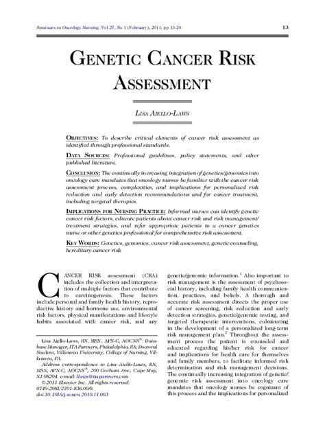 Pdf Genetic Cancer Risk Assessment Lisa B Aiello