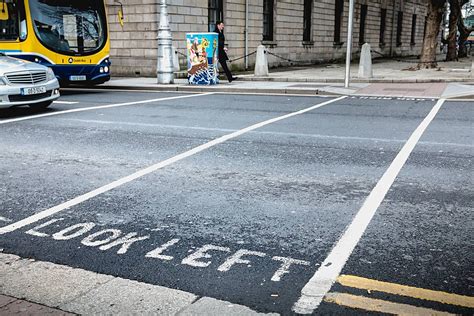 Pedestrian Crossing In Dublin Road Marking With Look Left Instruction