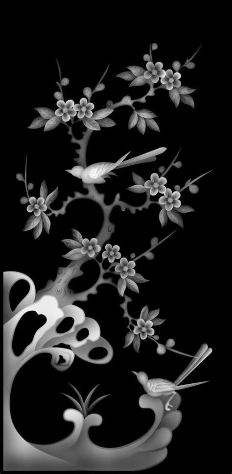 Flower And Bird Grayscale Bmp File Arabic Cnc