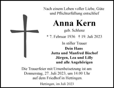 Traueranzeigen Von Anna Kern Trauerportal Ihrer Tageszeitung