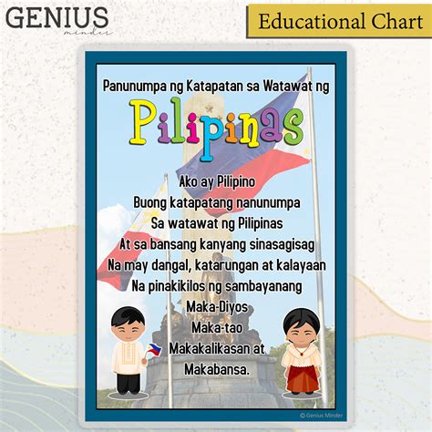 PANUNUMPA NG KATAPATAN SA WATAWAT NG PILIPINAS Philippines Educational Laminated Chart for ...