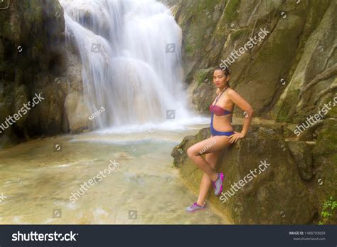 Woman Beautiful Sit Relax Waterfall Bikini Stock Photo Shutterstock