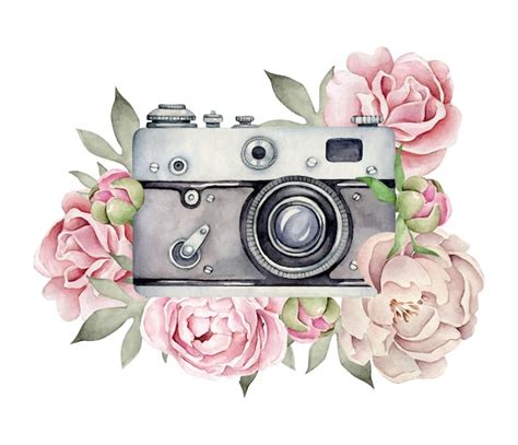 Premium Vector Watercolor Camera With Flower Composition