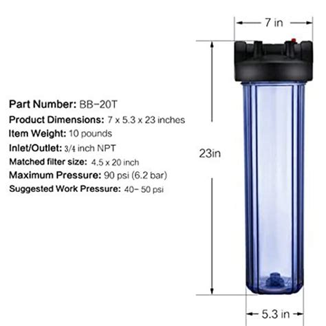 4 5 X 20 Big Clear Water Filter Housing 20 X 4 5 Inch Jumbo Filter